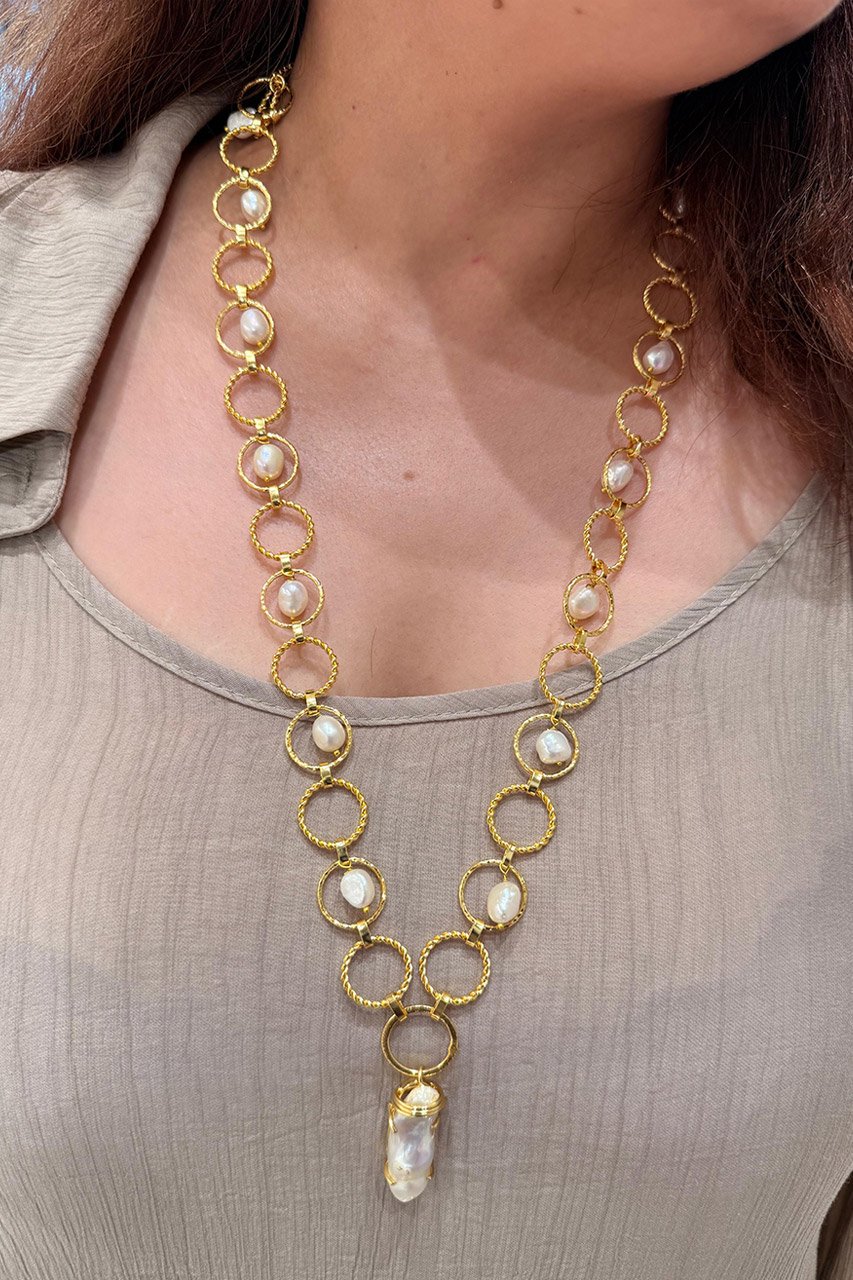 Moonstone Round Ring Long Necklace