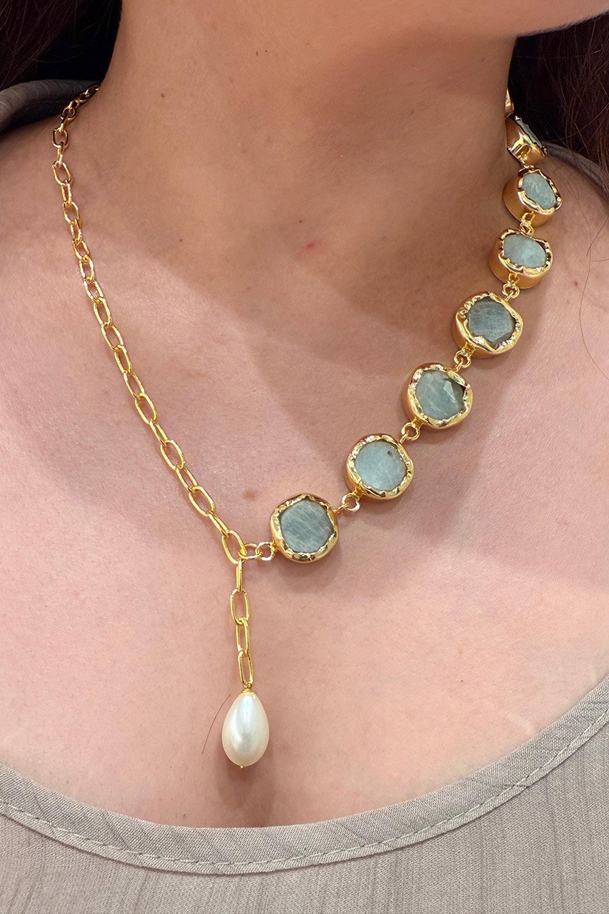 Amazonite Stone Pearl Necklace