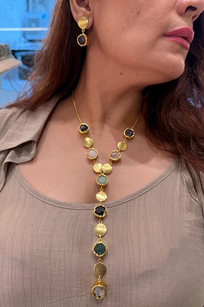 Multy Stone Long Necklace Set