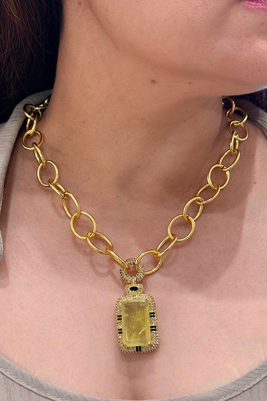 Yellow Sapphire Zircon Pendant Necklace