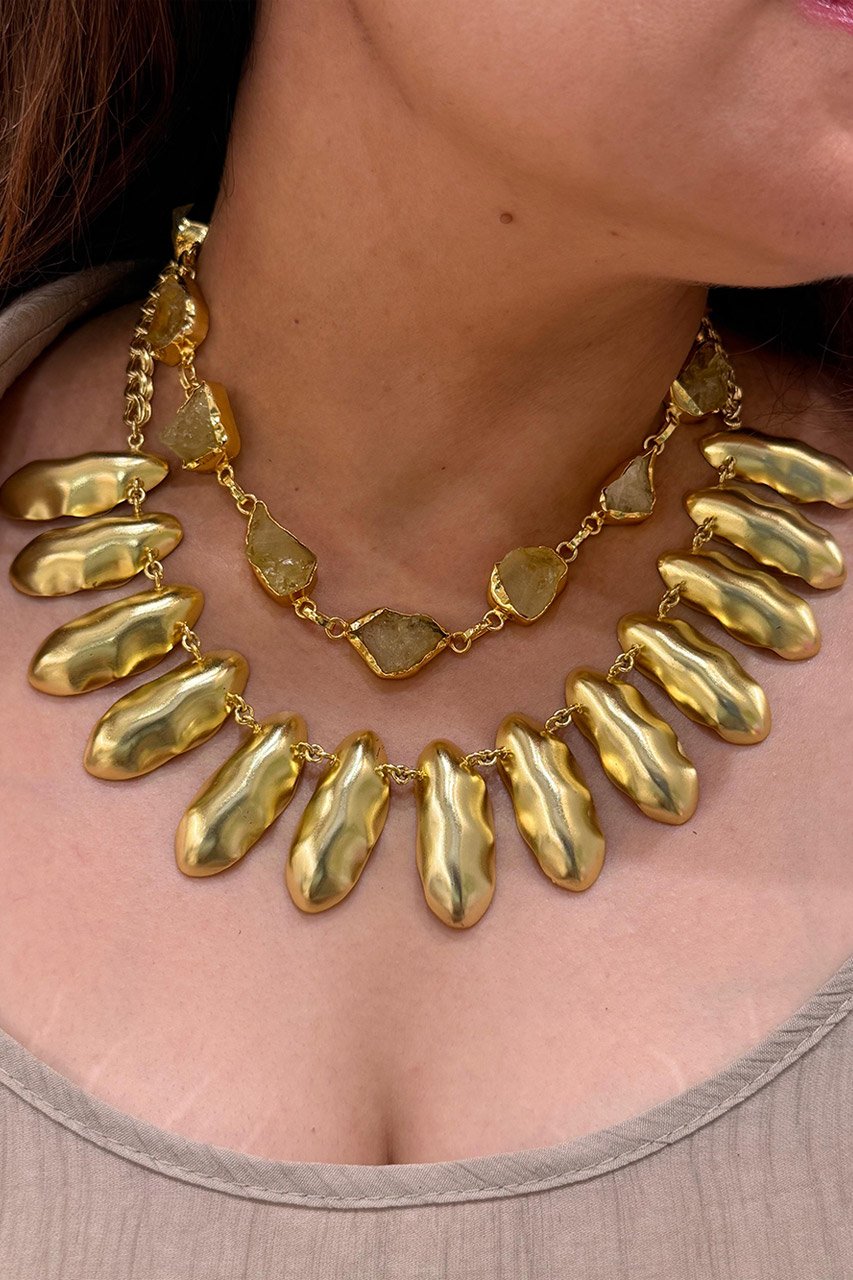 Finger Shape Beaten Brass Necklace
