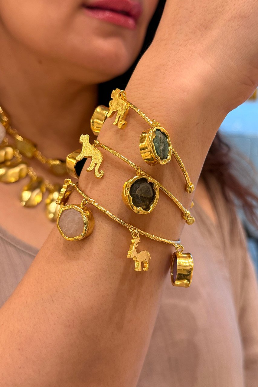 Multi Stone Deer Open Bracelet