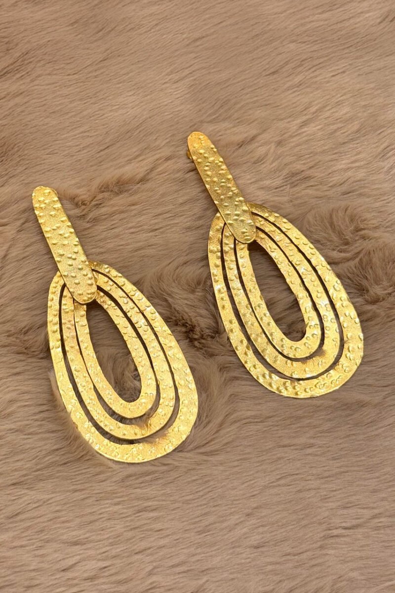 Oval Bitten Effect Long Earrings - Image 2