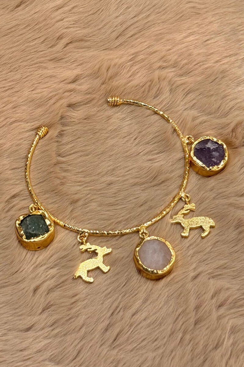 Multi Stone Deer Open Bracelet - Image 3