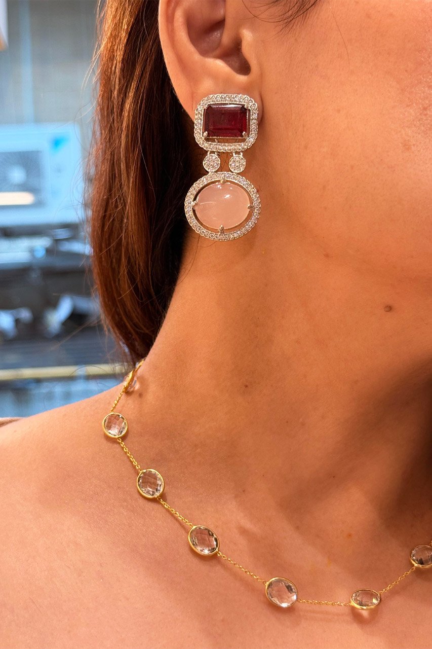 Ava Ruby Zircon Peach Stone Danglers