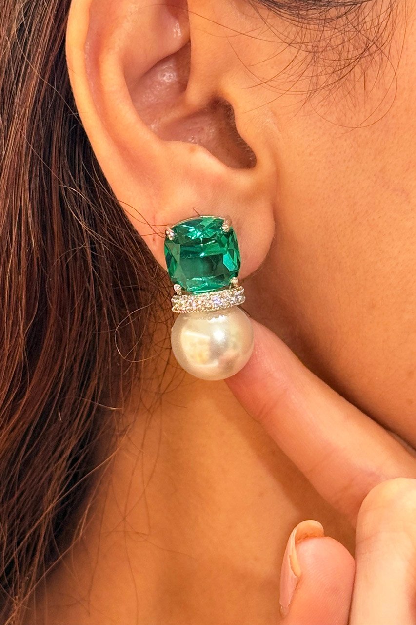 Aria Emerald Pearl Zircon Studs