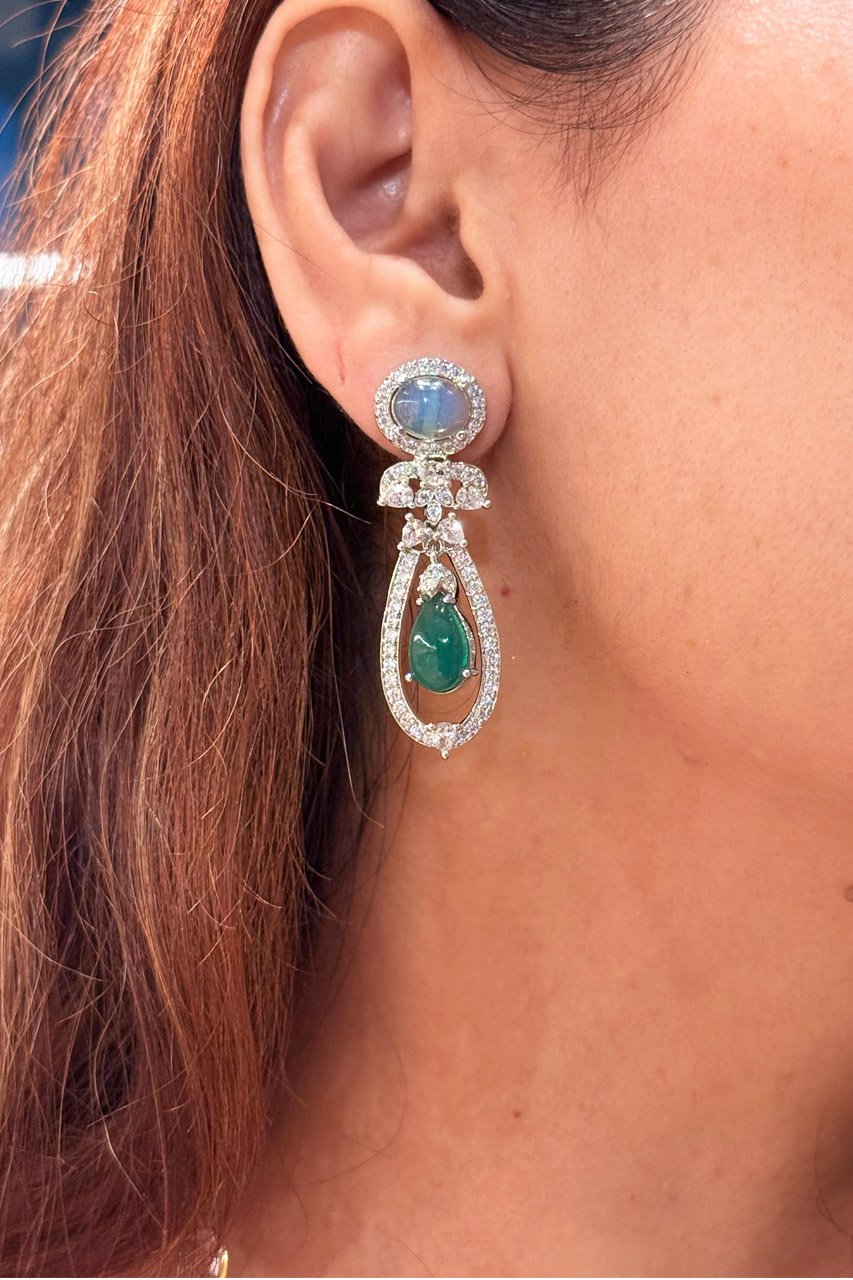 Abigail Emerald Blue Sapphire Zircon Danglers