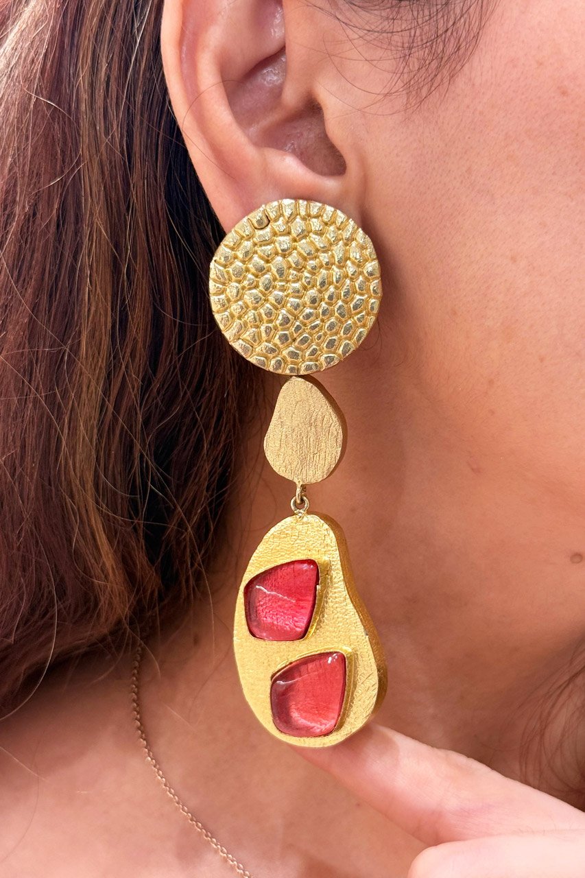Eden Ruby Gold Polish Long Danglers