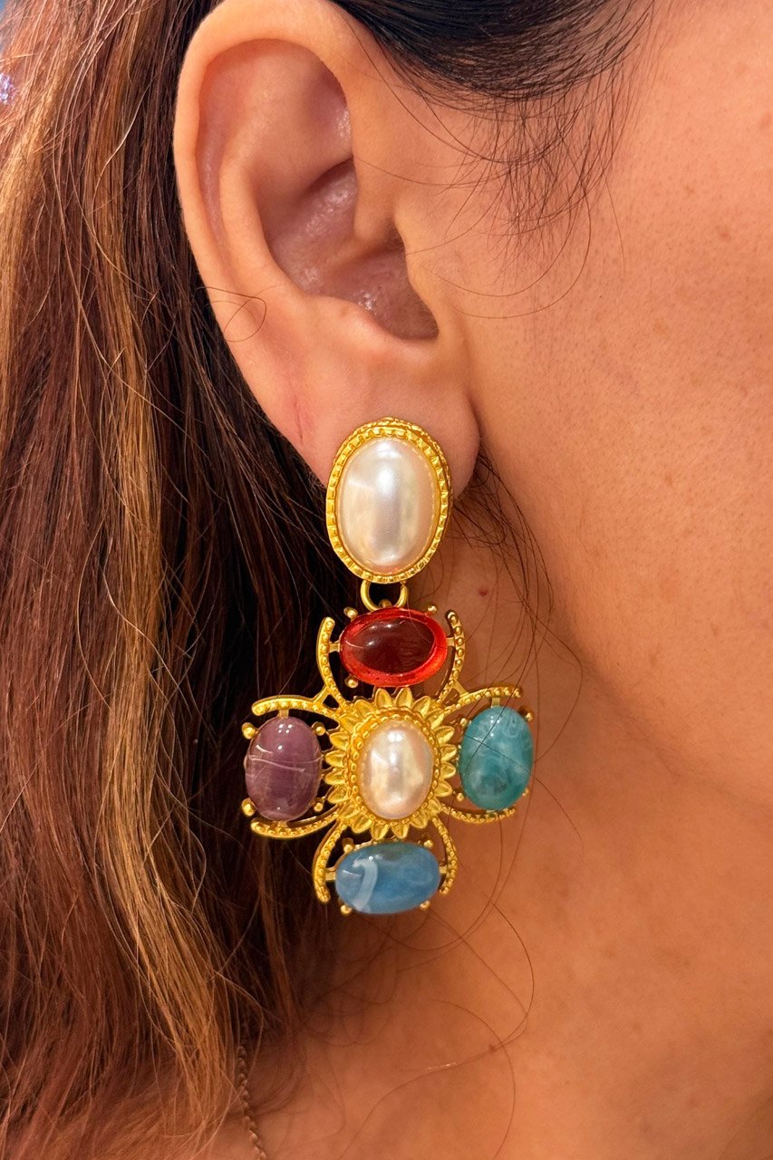 Kennedy Pearl Multy Stone Danglers