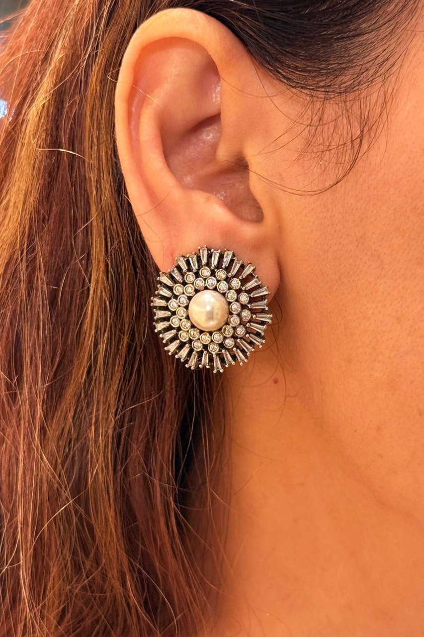 Thea Black Rohdium Pearl Zircon Studs